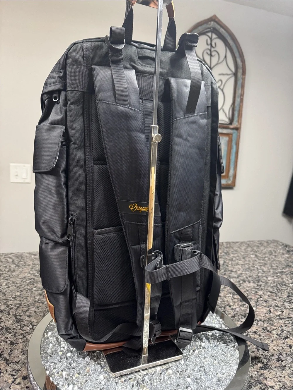 Storm dude Black Men's laptop Backpack with Brown Leather Trim NWT
